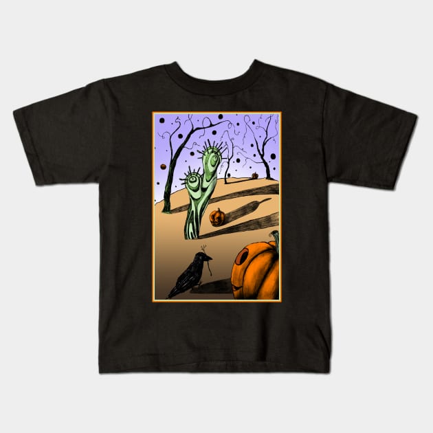 Walking raven Kids T-Shirt by HanDraw